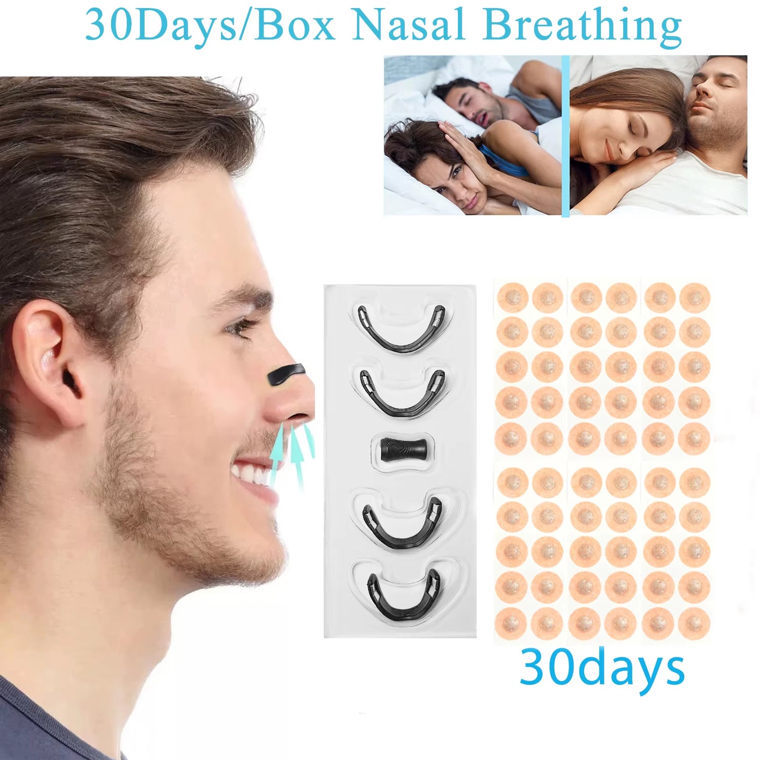 30-Day Snoring Relief Kit: Magnetic Nasal Strips & Breathing Dilators for Better Sleep